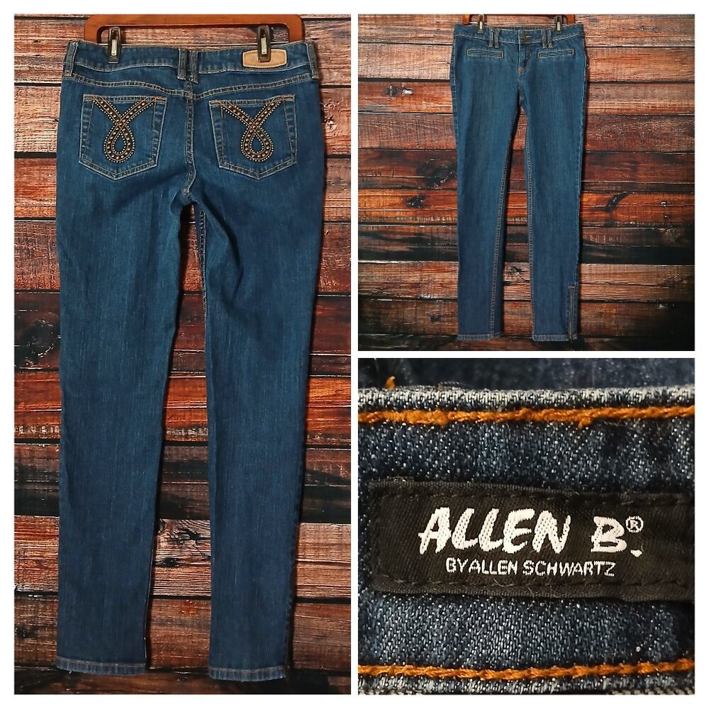 Allen B Vintage Jeans Size 8 Skinny Studded Zipped Cuffs Dark Denim Stretch
